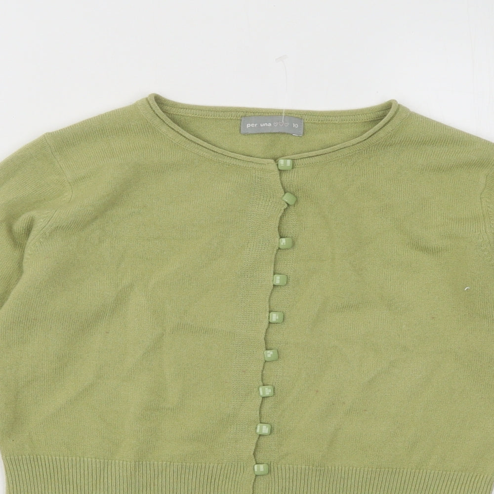 Per Una Womens Green Round Neck Acrylic Cardigan Jumper Size 10