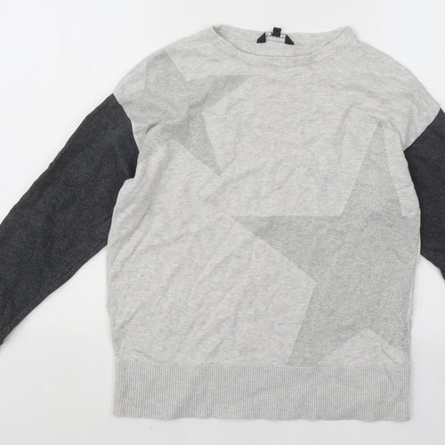 Peacocks Mens Grey Round Neck Cotton Pullover Jumper - Stars