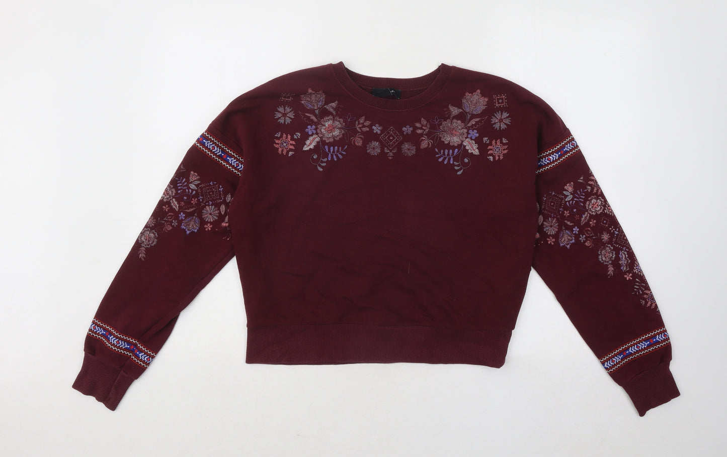 New Look Womens Purple Floral Cotton Pullover Sweatshirt Size 8 Pullover