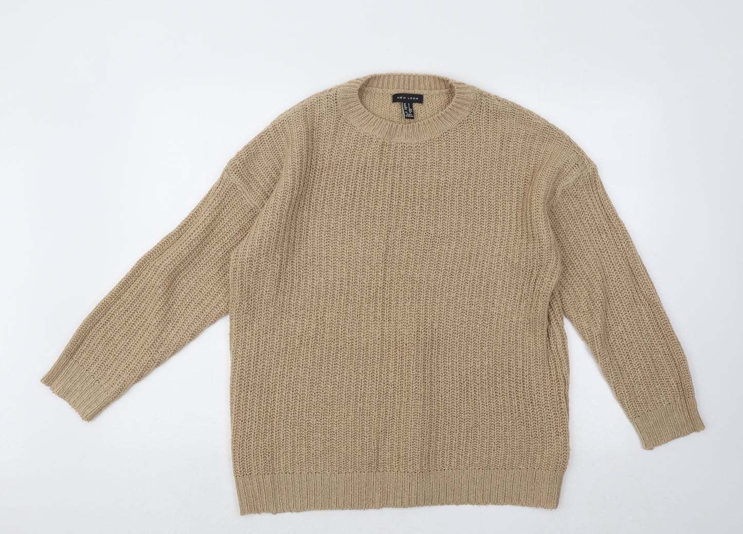 New Look Womens Beige Round Neck Acrylic Pullover Jumper Size S