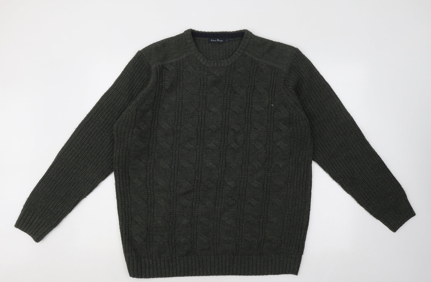 James Pringle Mens Green Round Neck Geometric Acrylic Pullover Jumper Size L
