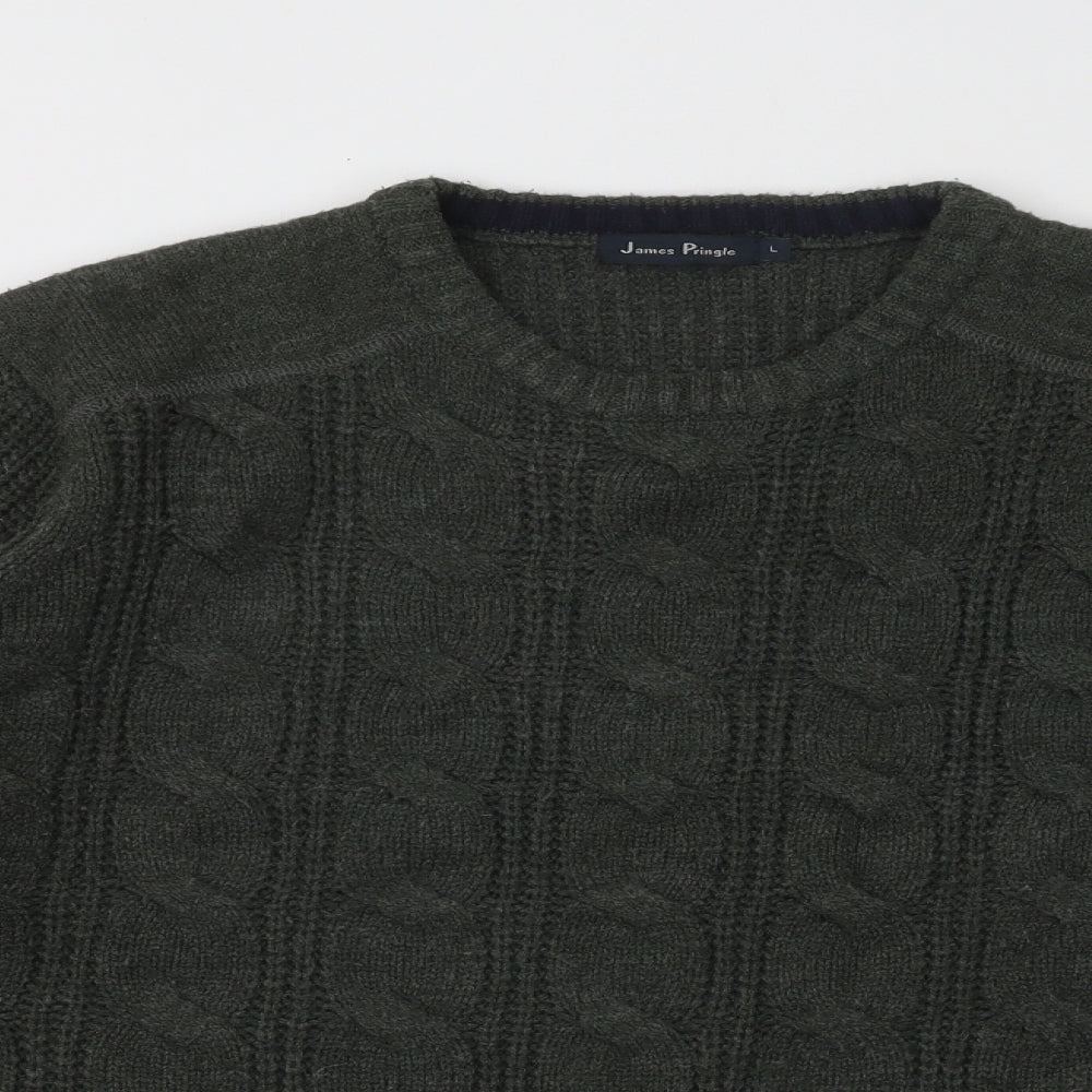 James Pringle Mens Green Round Neck Geometric Acrylic Pullover Jumper Size L