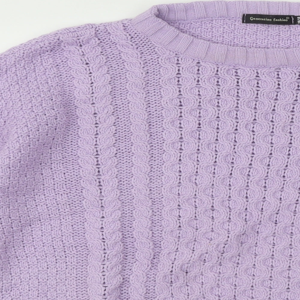 Generation Fashion Womens Purple Roll Neck Geometric Acrylic Pullover Jumper Size 16