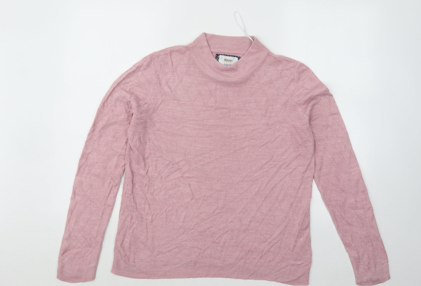 Maine Womens Pink Mock Neck Geometric Acrylic Pullover Jumper Size 14