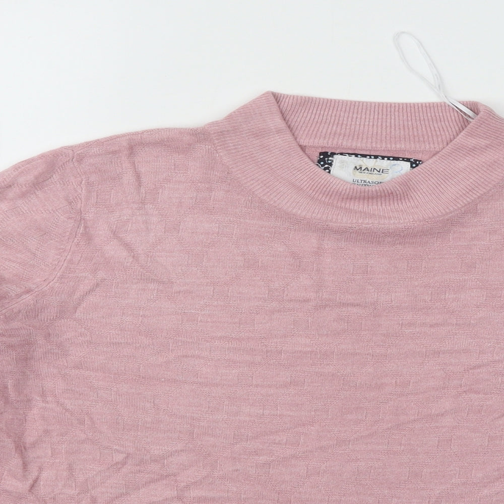 Maine Womens Pink Mock Neck Geometric Acrylic Pullover Jumper Size 14