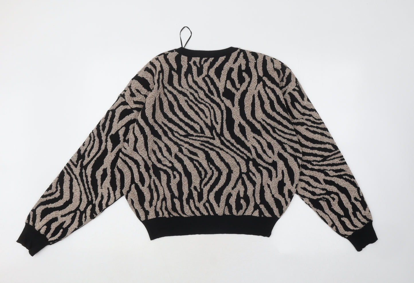 Warehouse Womens Beige Round Neck Animal Print Viscose Pullover Jumper Size M - Zebra Print