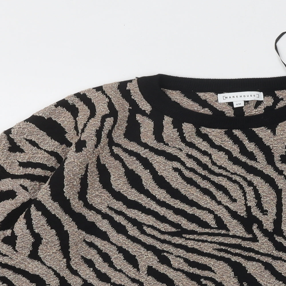 Warehouse Womens Beige Round Neck Animal Print Viscose Pullover Jumper Size M - Zebra Print
