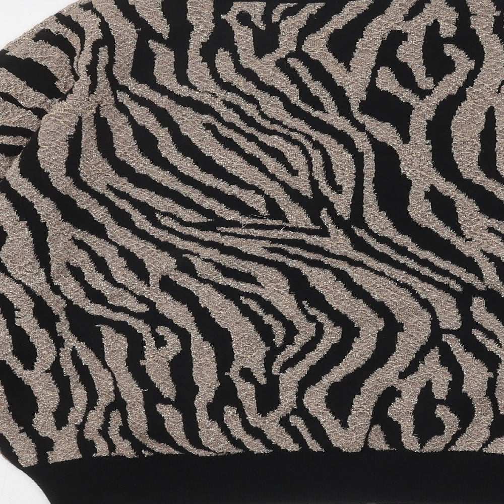 Warehouse Womens Beige Round Neck Animal Print Viscose Pullover Jumper Size M - Zebra Print