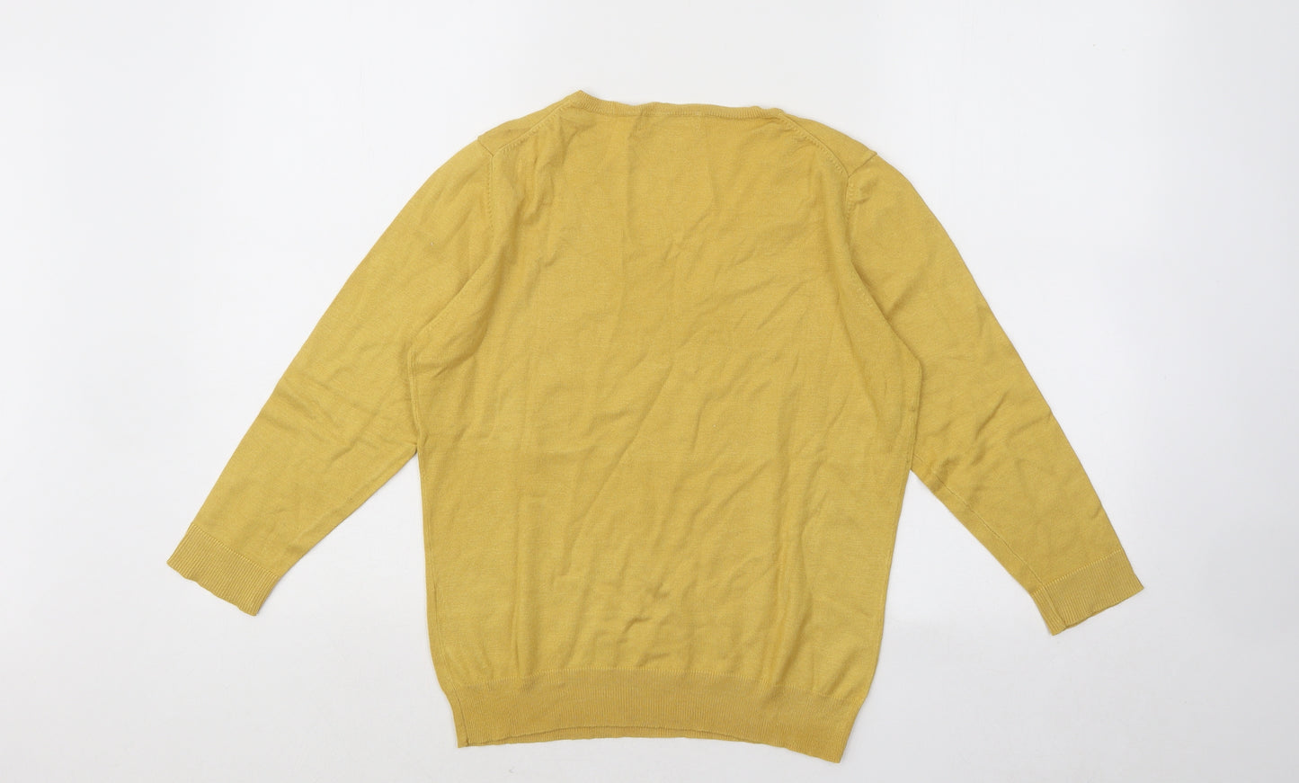 Marks and Spencer Womens Yellow V-Neck Viscose Pullover Jumper Size 14