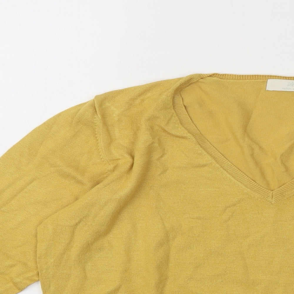 Marks and Spencer Womens Yellow V-Neck Viscose Pullover Jumper Size 14
