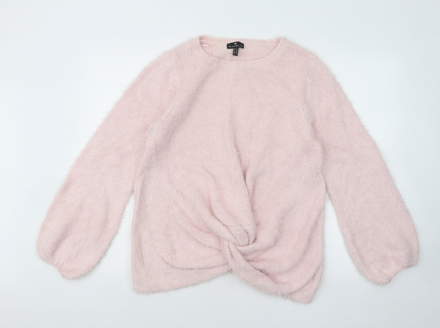 Marble Womens Pink Round Neck Acrylic Pullover Jumper Size M - Knot Front