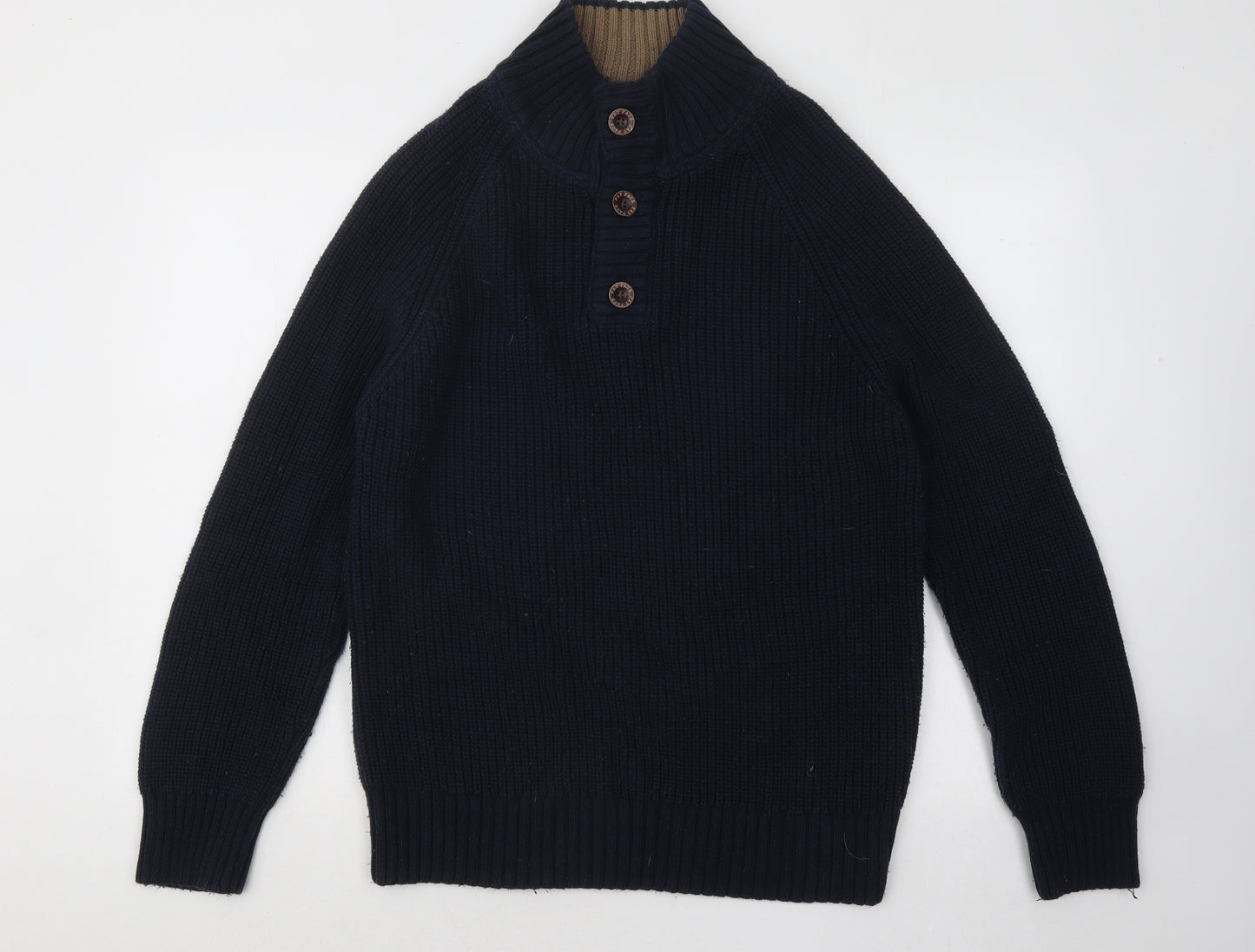 Fat Face Mens Blue Mock Neck Cotton Pullover Jumper Size L