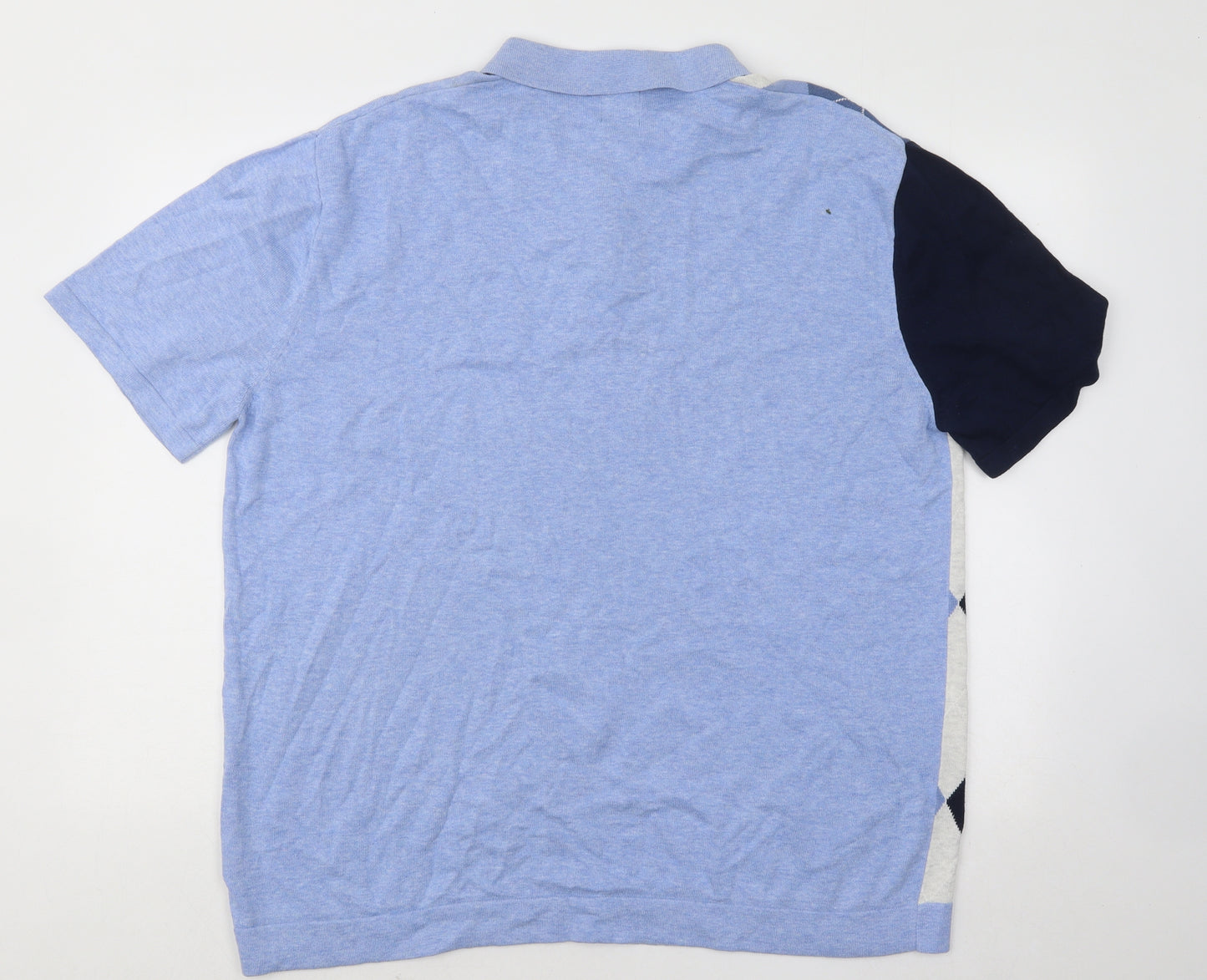 NEXT Mens Blue Argyle/Diamond Cotton Polo Size XL Collared Zip