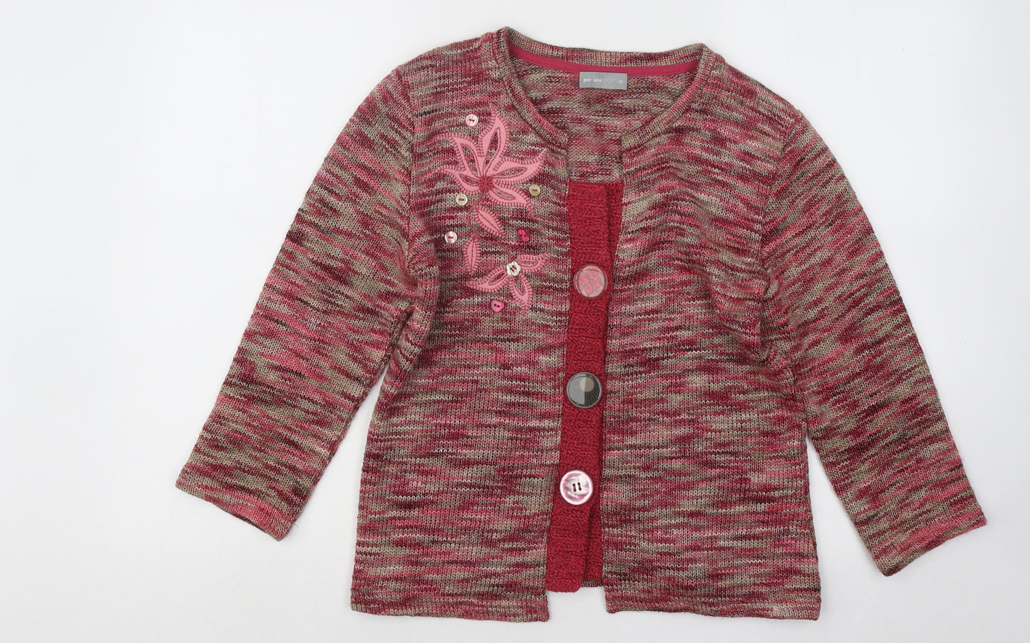 Per Una Womens Multicoloured Round Neck Geometric Acrylic Cardigan Jumper Size M