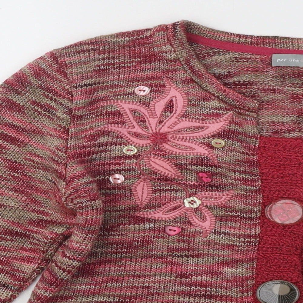 Per Una Womens Multicoloured Round Neck Geometric Acrylic Cardigan Jumper Size M