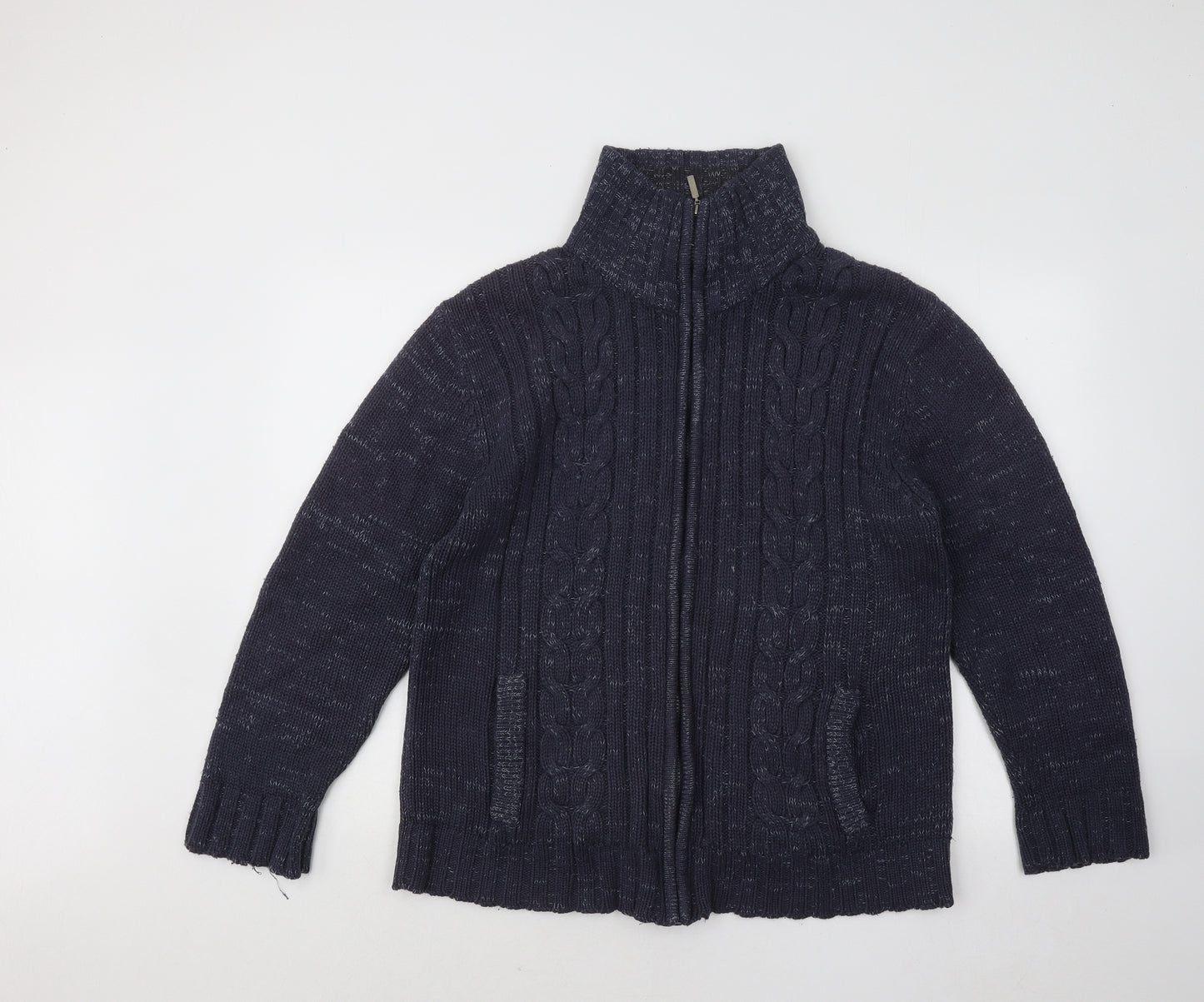 Tom Hagan Mens Blue High Neck Geometric Acrylic Full Zip Jumper Size L