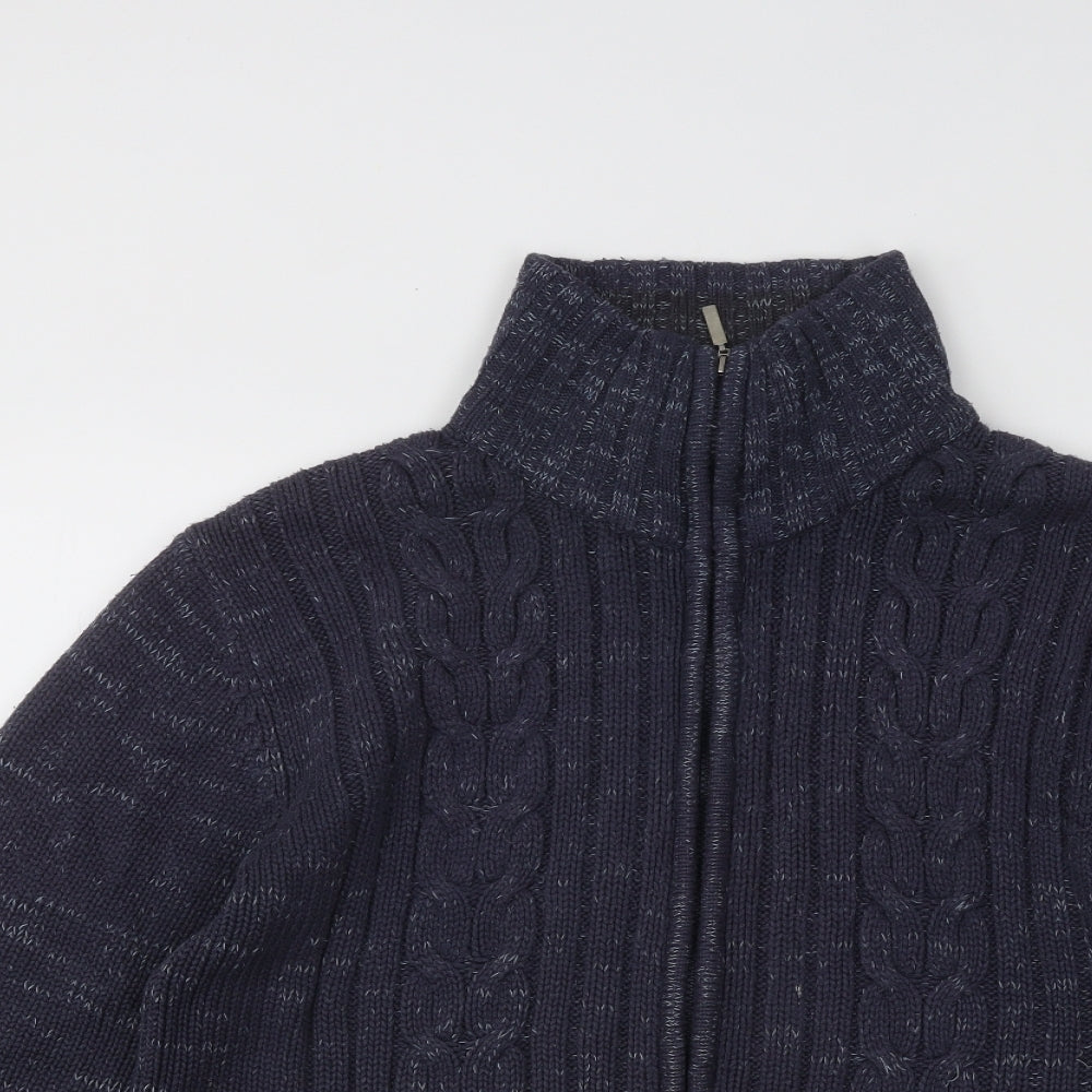 Tom Hagan Mens Blue High Neck Geometric Acrylic Full Zip Jumper Size L