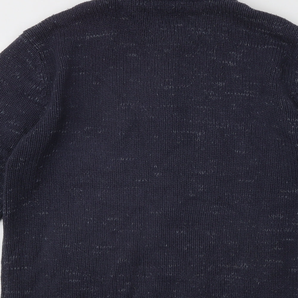Tom Hagan Mens Blue High Neck Geometric Acrylic Full Zip Jumper Size L