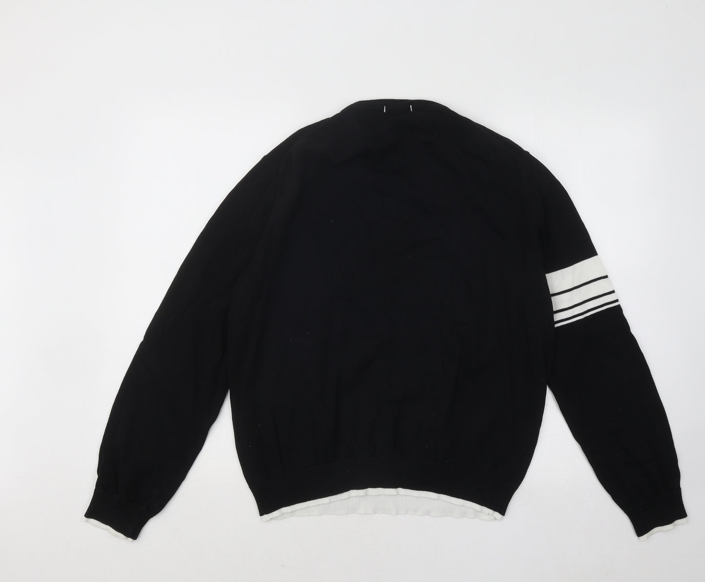 DKNY Womens Black V-Neck Cotton Pullover Jumper Size 2XL