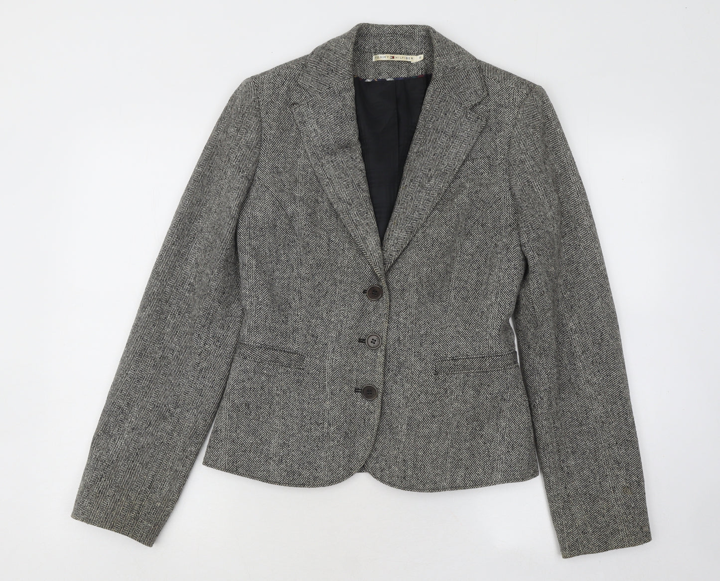 Tommy Hilfiger Womens Green Herringbone Jacket Blazer Size 6 Button