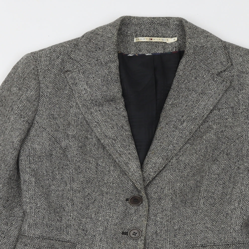 Tommy Hilfiger Womens Green Herringbone Jacket Blazer Size 6 Button