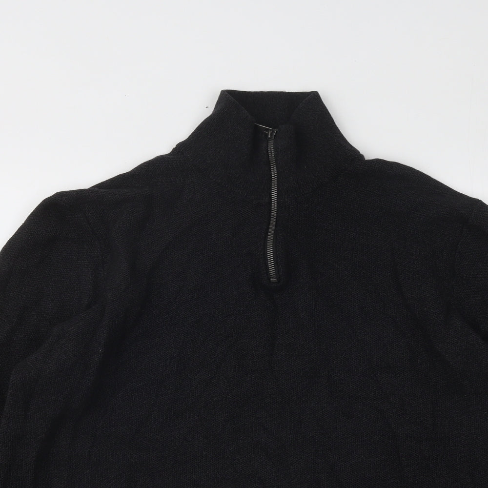 George Mens Black Mock Neck Cotton Pullover Jumper Size 2XL