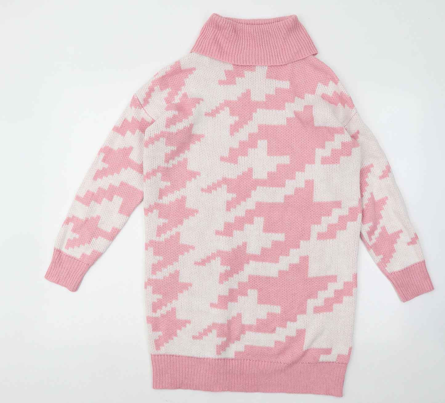 Pep&Co Womens Pink Geometric Acrylic Jumper Dress Size S Roll Neck Pullover