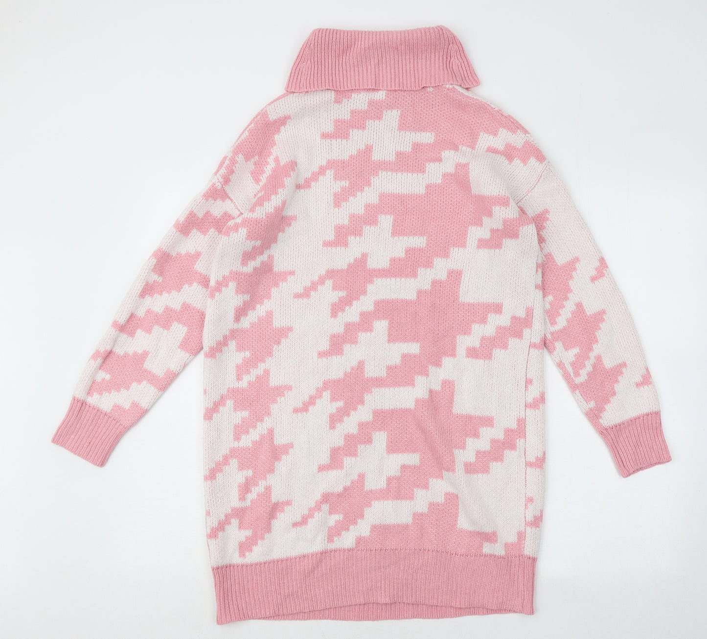 Pep&Co Womens Pink Geometric Acrylic Jumper Dress Size S Roll Neck Pullover