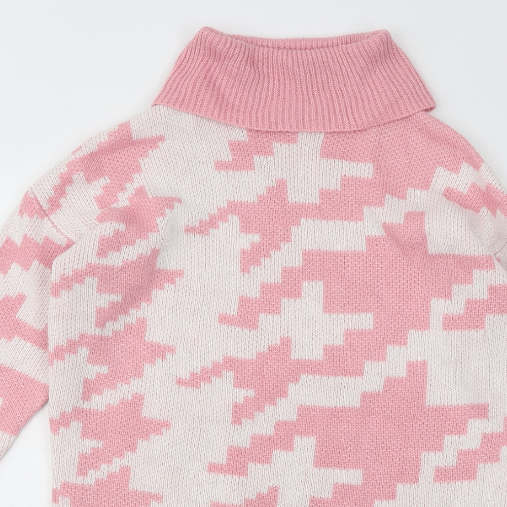 Pep&Co Womens Pink Geometric Acrylic Jumper Dress Size S Roll Neck Pullover