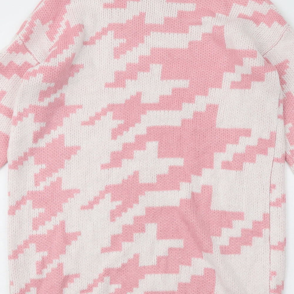 Pep&Co Womens Pink Geometric Acrylic Jumper Dress Size S Roll Neck Pullover