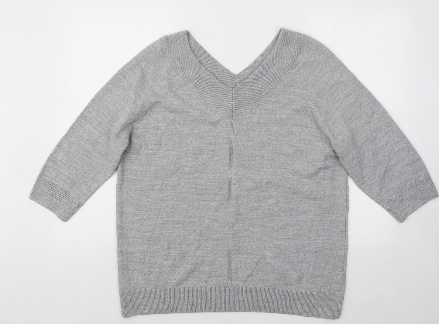 TU Womens Grey V-Neck Acrylic Pullover Jumper Size 18