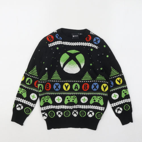 Primark Girls Black Round Neck Geometric Acrylic Pullover Jumper Size 8-9 Years Pullover - XBOX