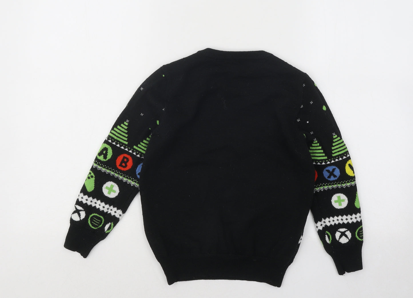 Primark Girls Black Round Neck Geometric Acrylic Pullover Jumper Size 8-9 Years Pullover - XBOX