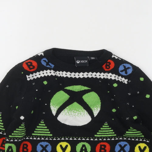 Primark Girls Black Round Neck Geometric Acrylic Pullover Jumper Size 8-9 Years Pullover - XBOX
