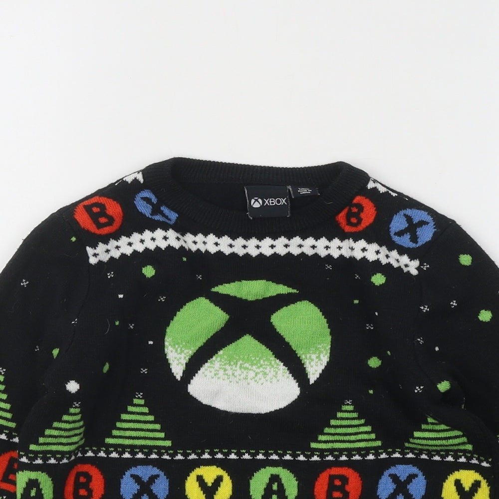 Primark Girls Black Round Neck Geometric Acrylic Pullover Jumper Size 8-9 Years Pullover - XBOX