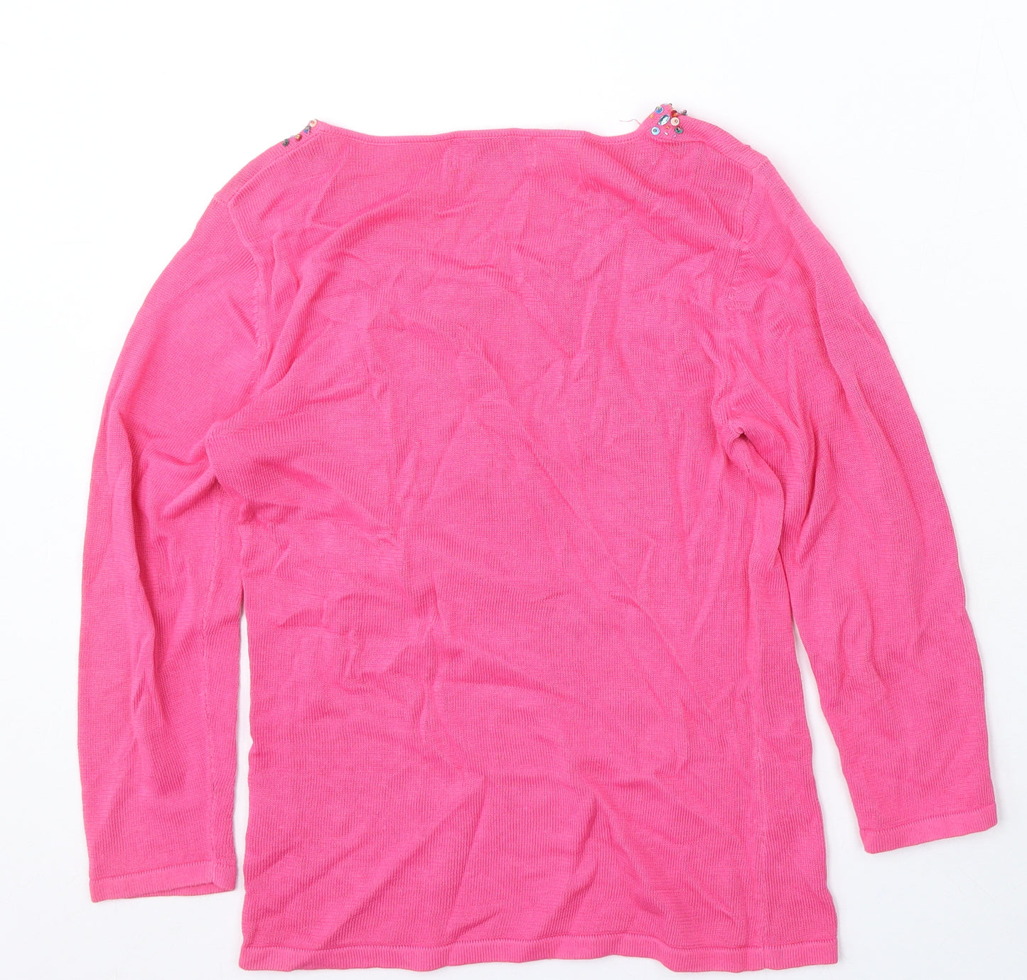 Kaleidoscope Womens Pink Round Neck Ramie Pullover Jumper Size 10