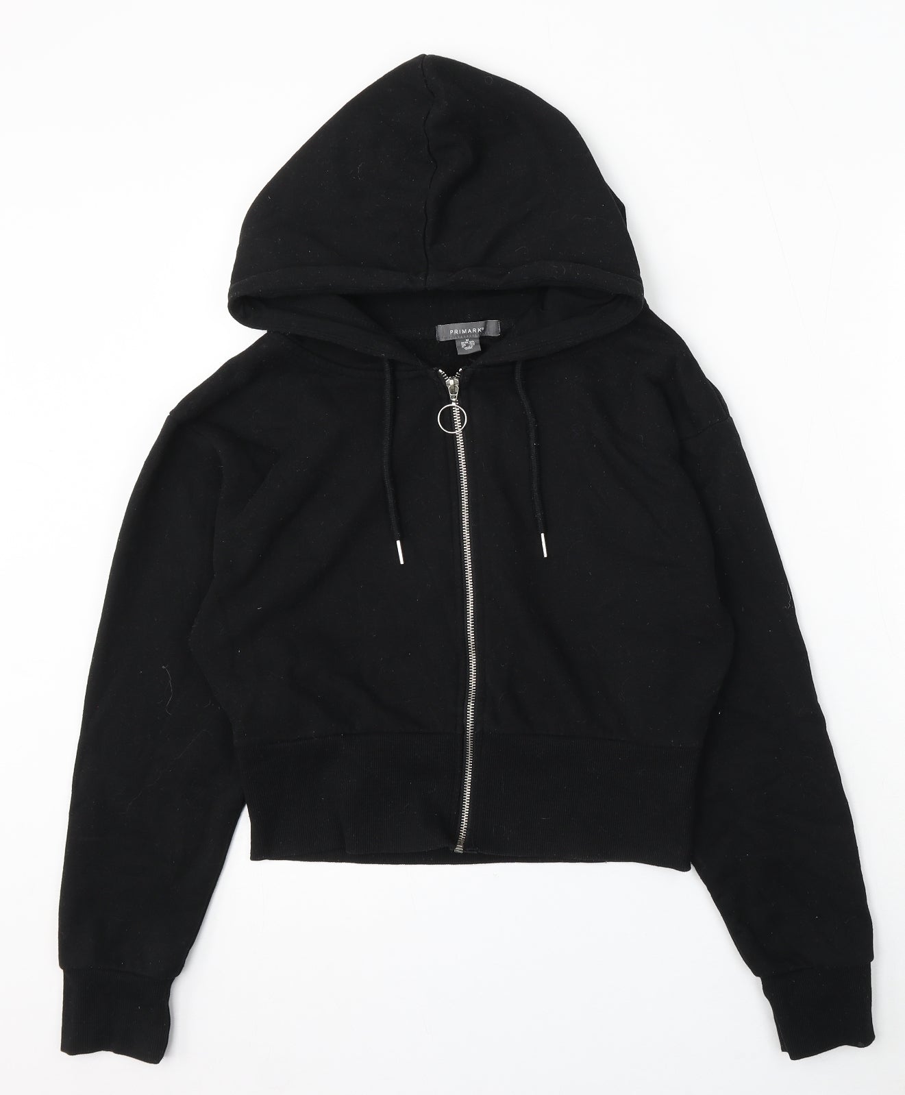 Primark Womens Black Cotton Full Zip Hoodie Size 12 Zip