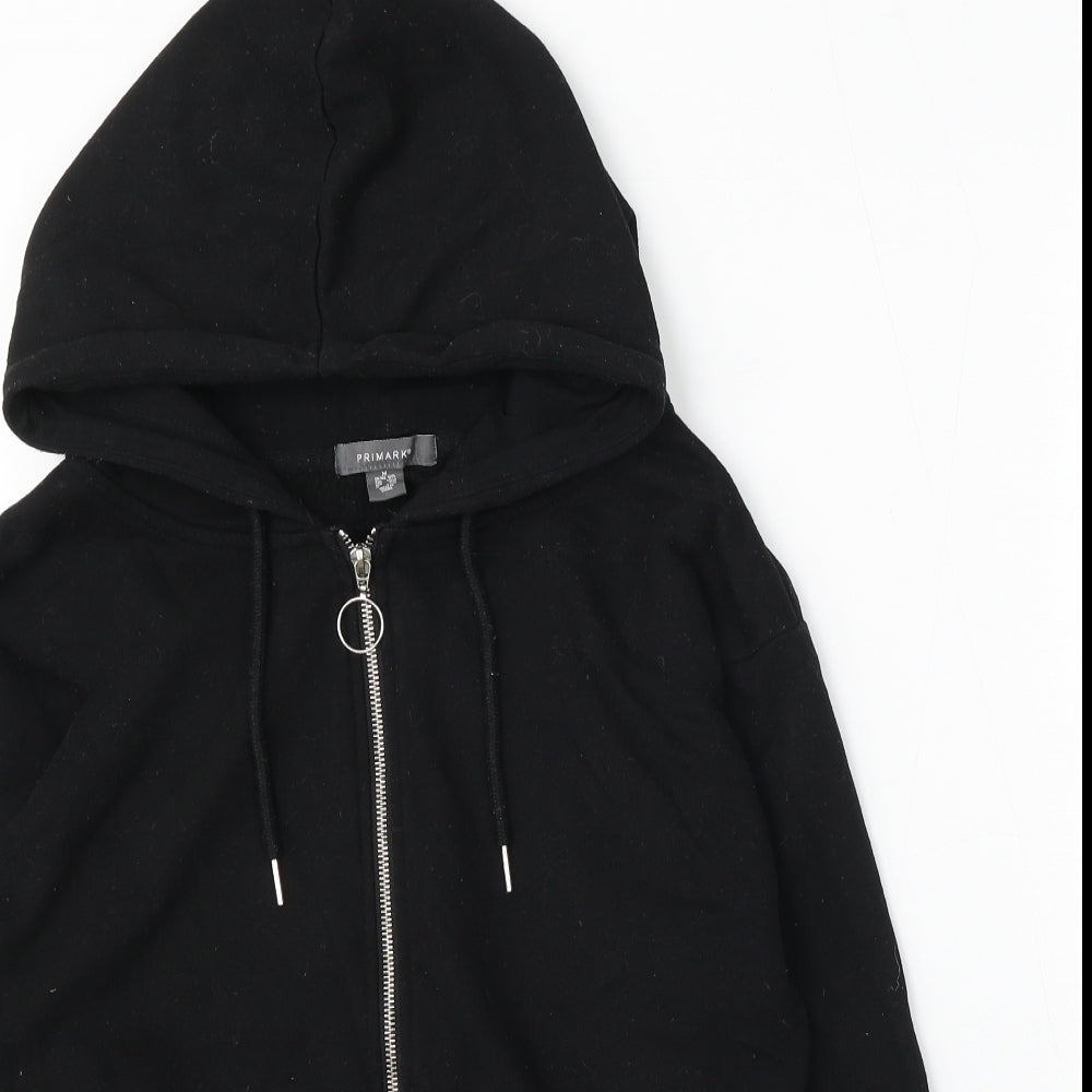 Primark Womens Black Cotton Full Zip Hoodie Size 12 Zip
