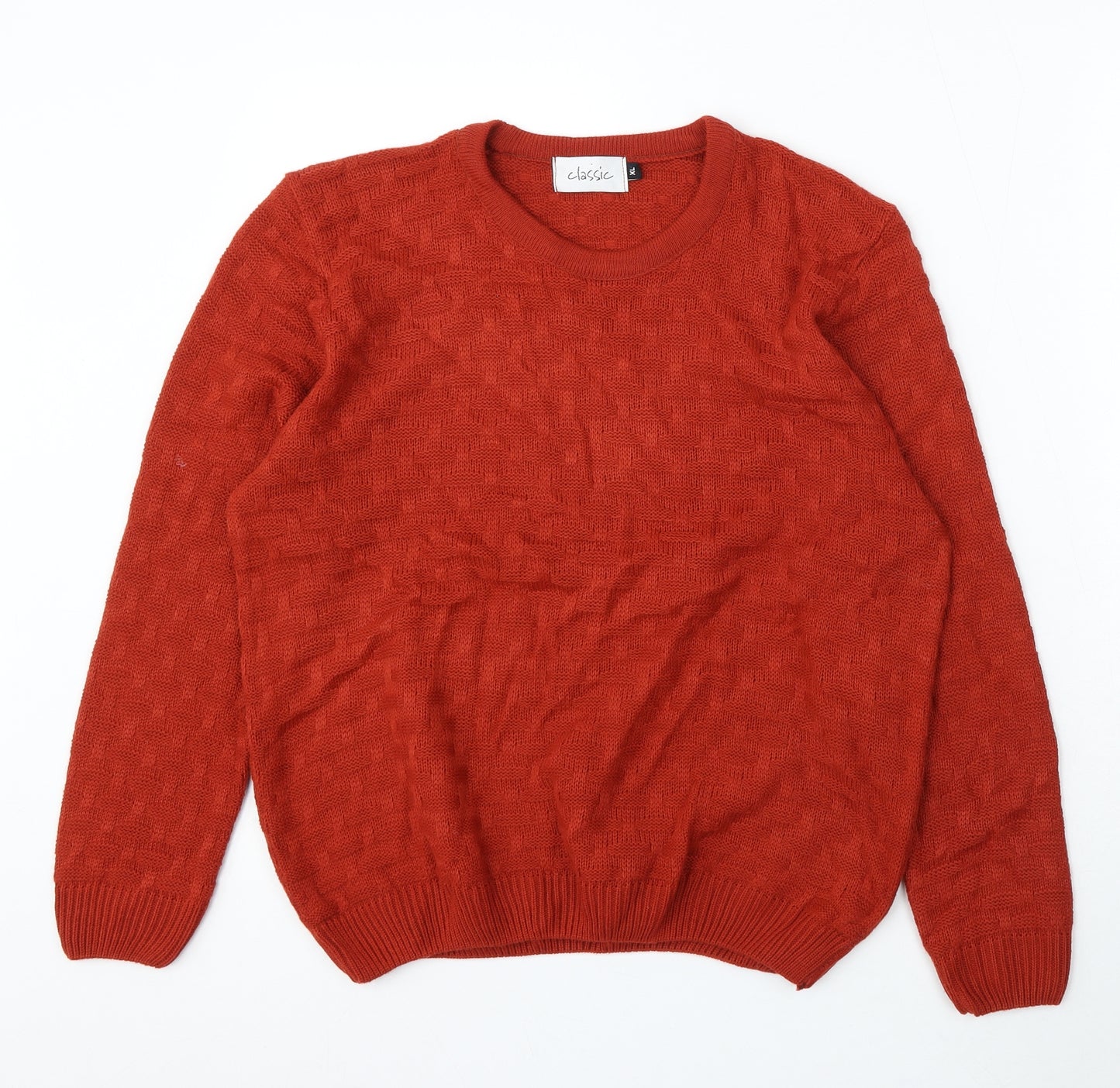 Classic Womens Red Round Neck Acrylic Pullover Jumper Size XL