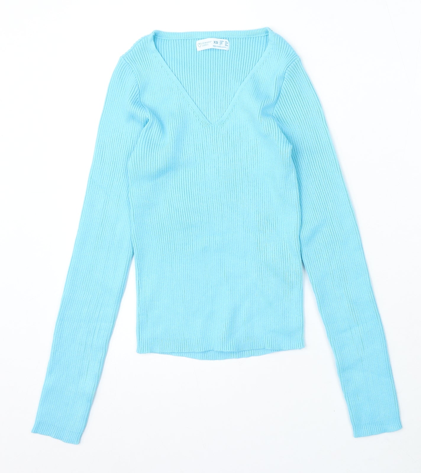 Primark Womens Blue V-Neck Acrylic Pullover Jumper Size 6