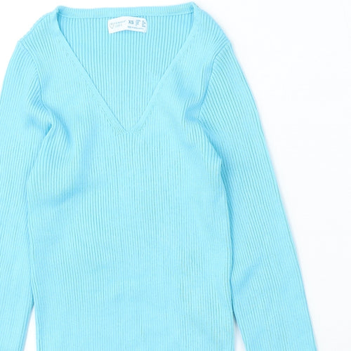 Primark Womens Blue V-Neck Acrylic Pullover Jumper Size 6