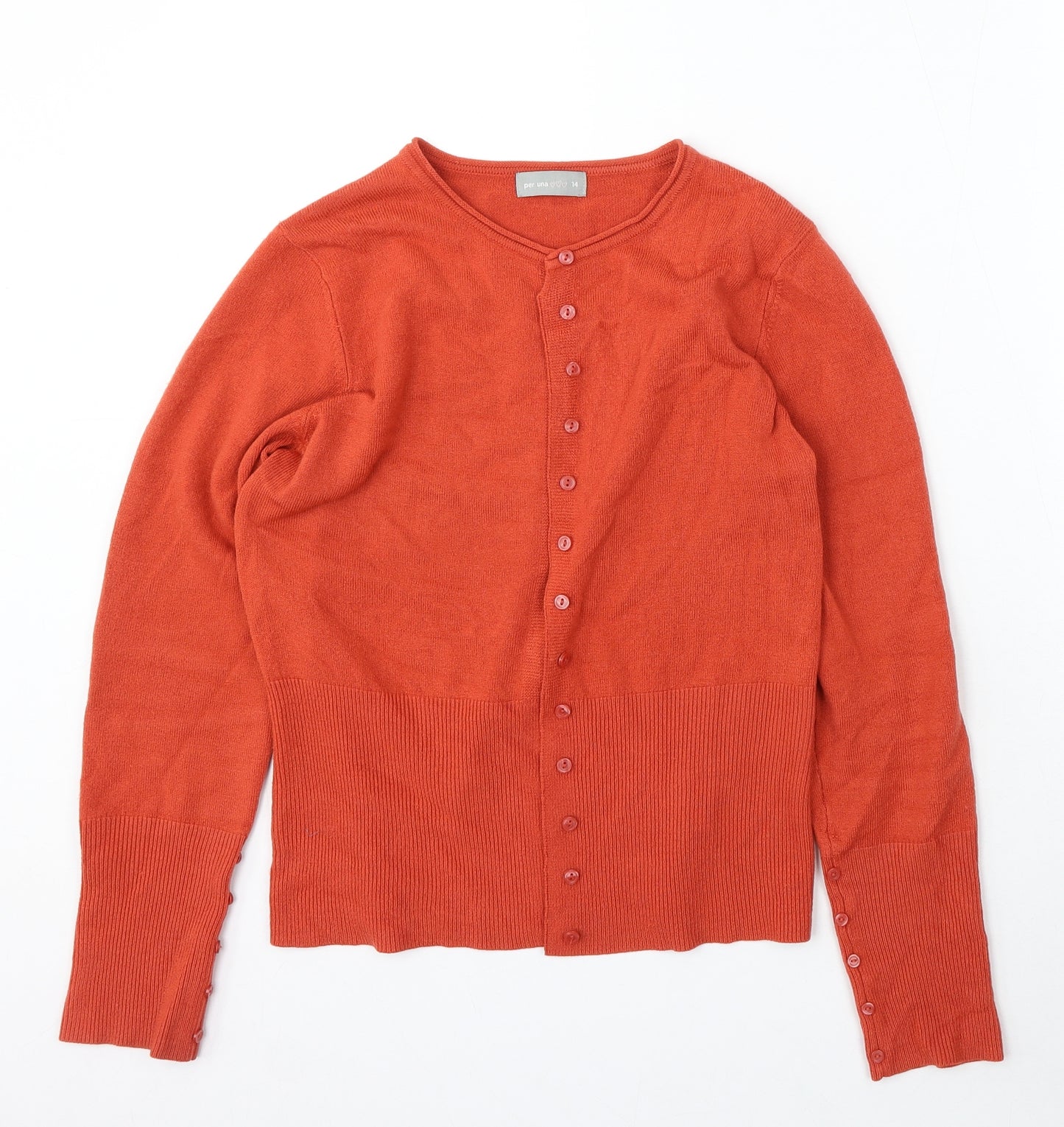Per Una Womens Orange Round Neck Acrylic Cardigan Jumper Size 14