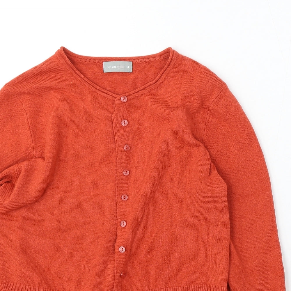 Per Una Womens Orange Round Neck Acrylic Cardigan Jumper Size 14