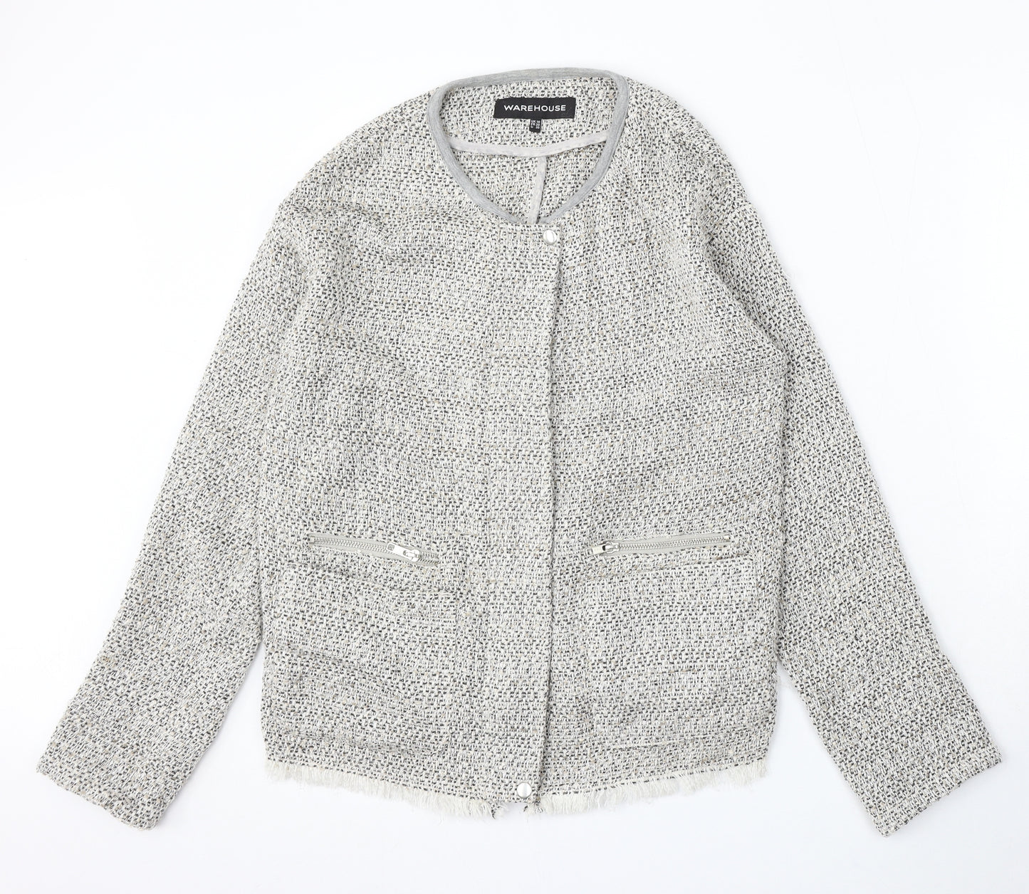 Warehouse Womens Grey Round Neck Polyester Cardigan Jumper Size 10