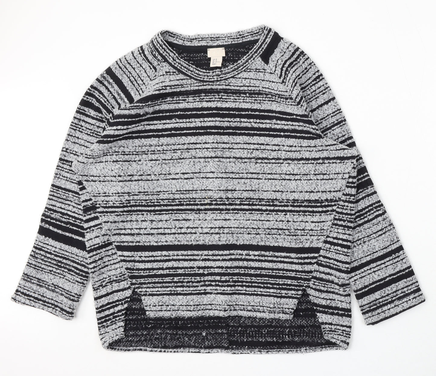 H&M Womens Multicoloured Round Neck Striped Polyester Pullover Jumper Size 12