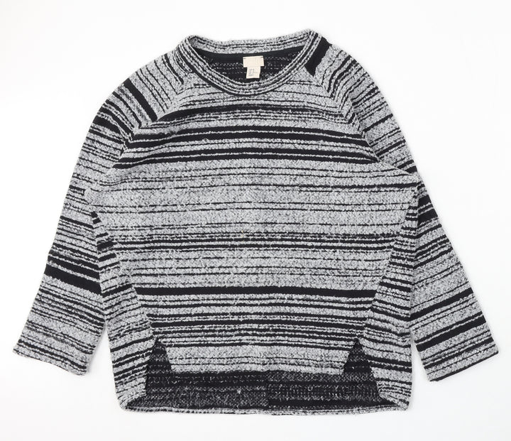 H&M Womens Multicoloured Round Neck Striped Polyester Pullover Jumper Size 12
