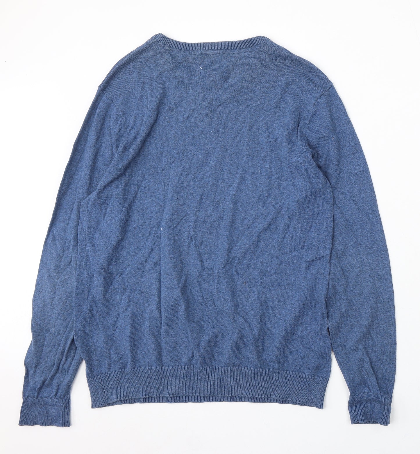 George Womens Blue V-Neck Cotton Pullover Jumper Size L