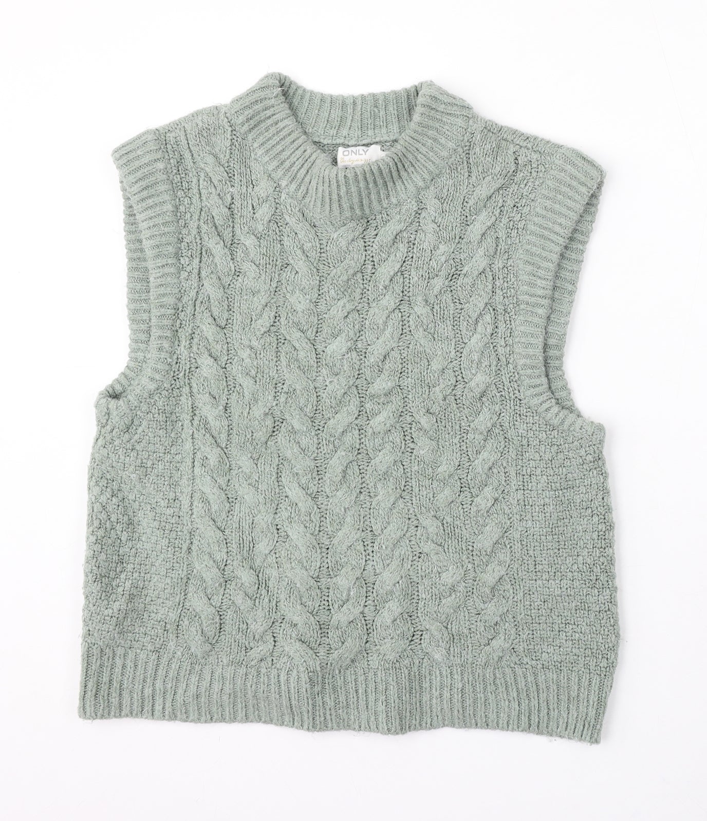 Only Womens Green Round Neck Polyester Vest Jumper Size S