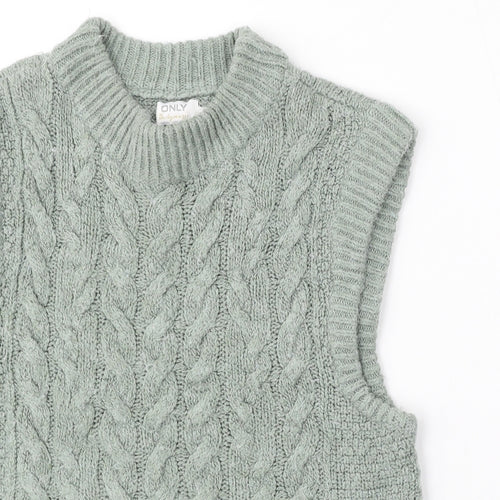 Only Womens Green Round Neck Polyester Vest Jumper Size S