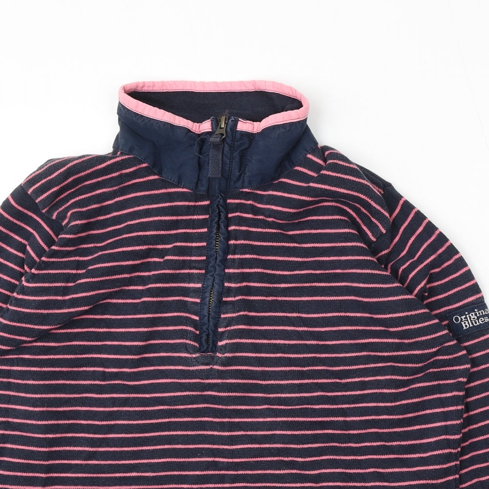 Original Blues Womens Blue Striped Cotton Pullover Sweatshirt Size M Zip